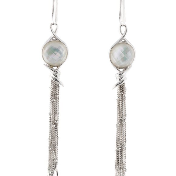 STEPHEN WEBSTER SS & 14K POSTS QUARTZ & MOTHER OF PEARL DOUBLET TASSEL EARRINGS - Picture 1 of 10
